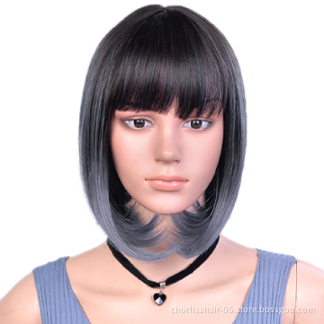 Fashion Design 12 Inch Heat Resistance Synthetic Short Bob Wig Wholesale Ombre Straight bob wigs with Bangs For Women